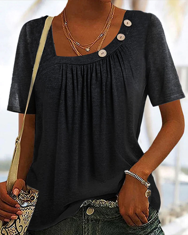 Laluna® | Comfortabele effen top met korte mouwen