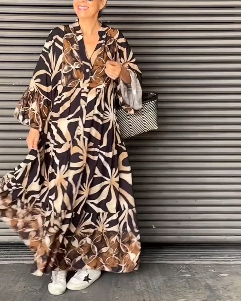 Laluna® | Losse V-hals jurk met print