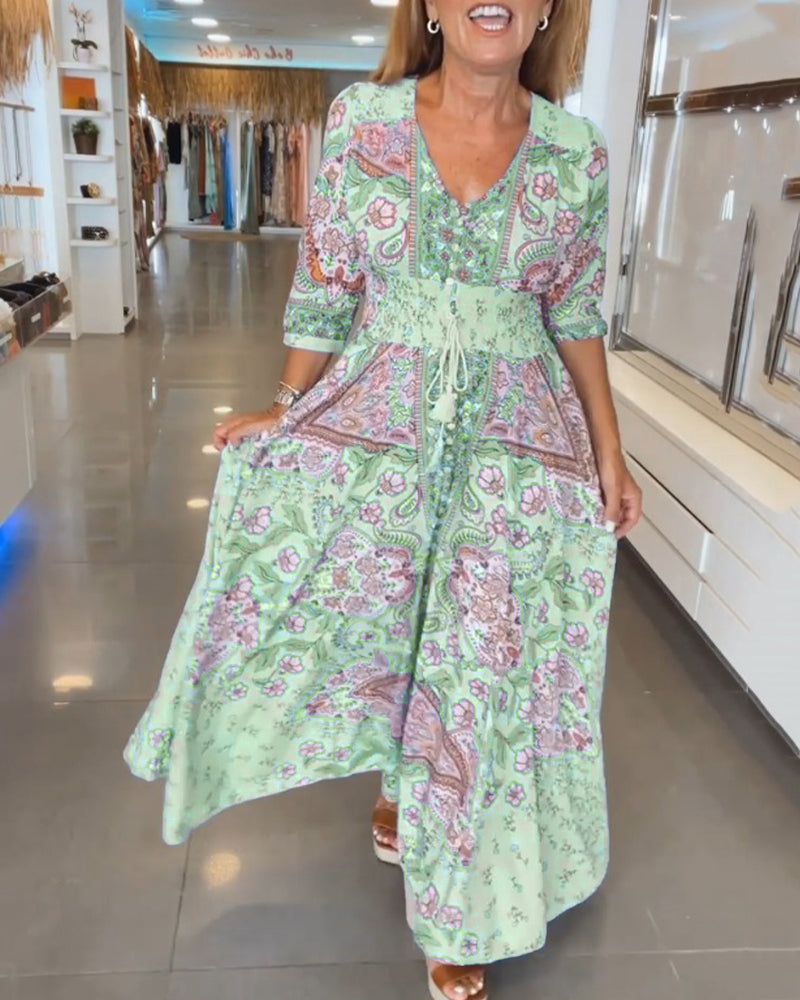 Laluna® | Vakantiejurk met V-hals en 3/4-mouwen