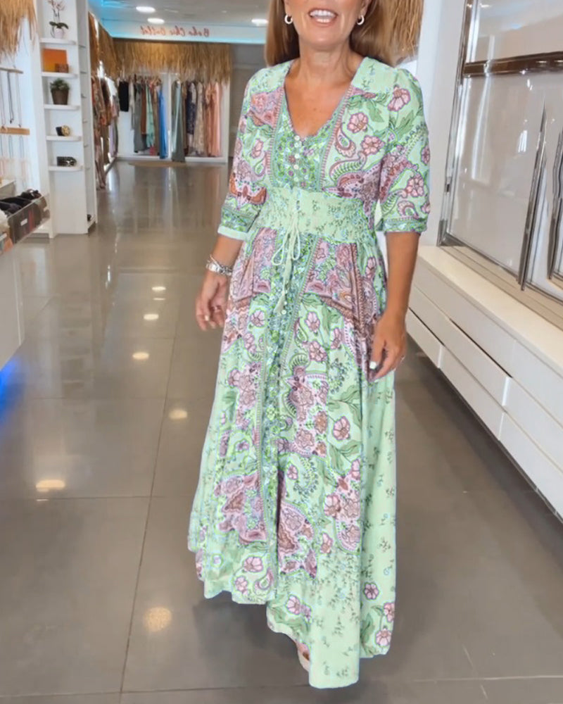 Laluna® | Vakantiejurk met V-hals en 3/4-mouwen