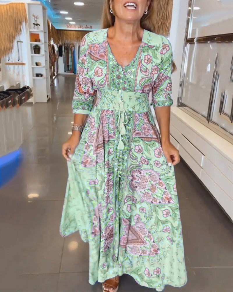 Laluna® | Vakantiejurk met V-hals en 3/4-mouwen