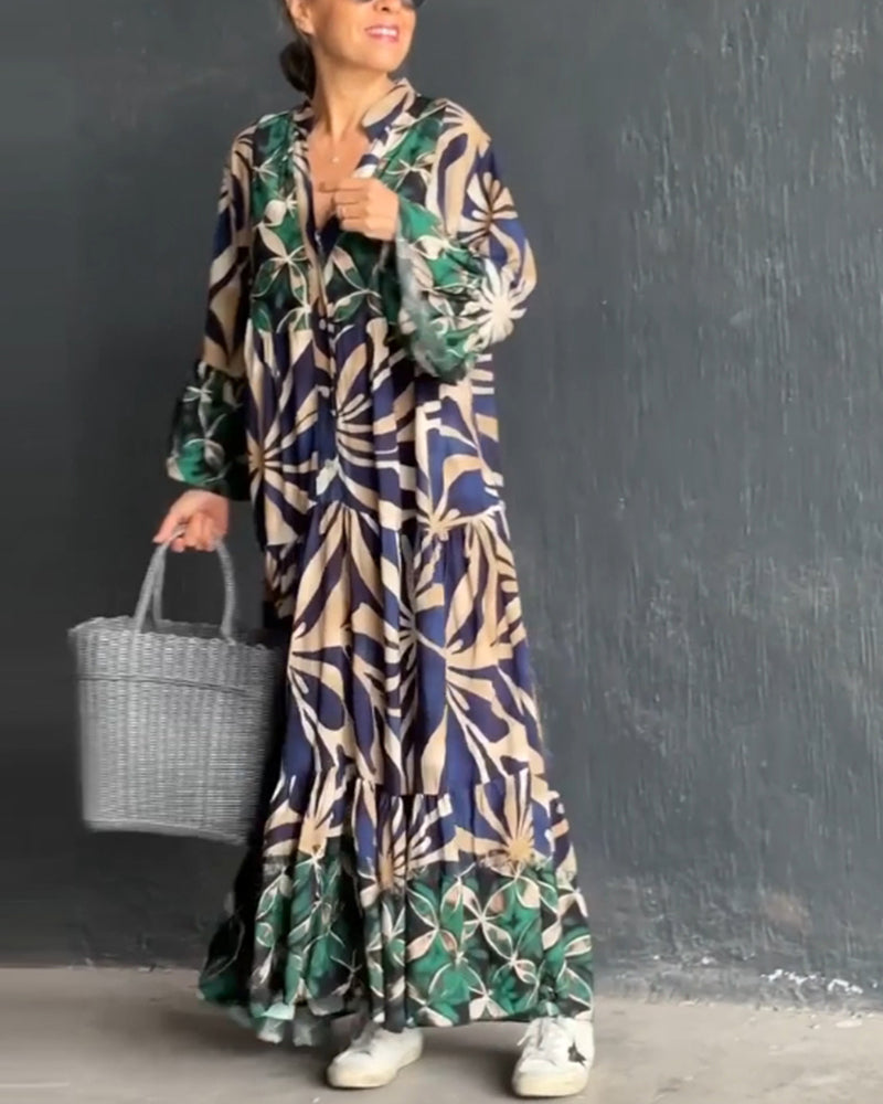 Laluna® | Losse V-hals jurk met print