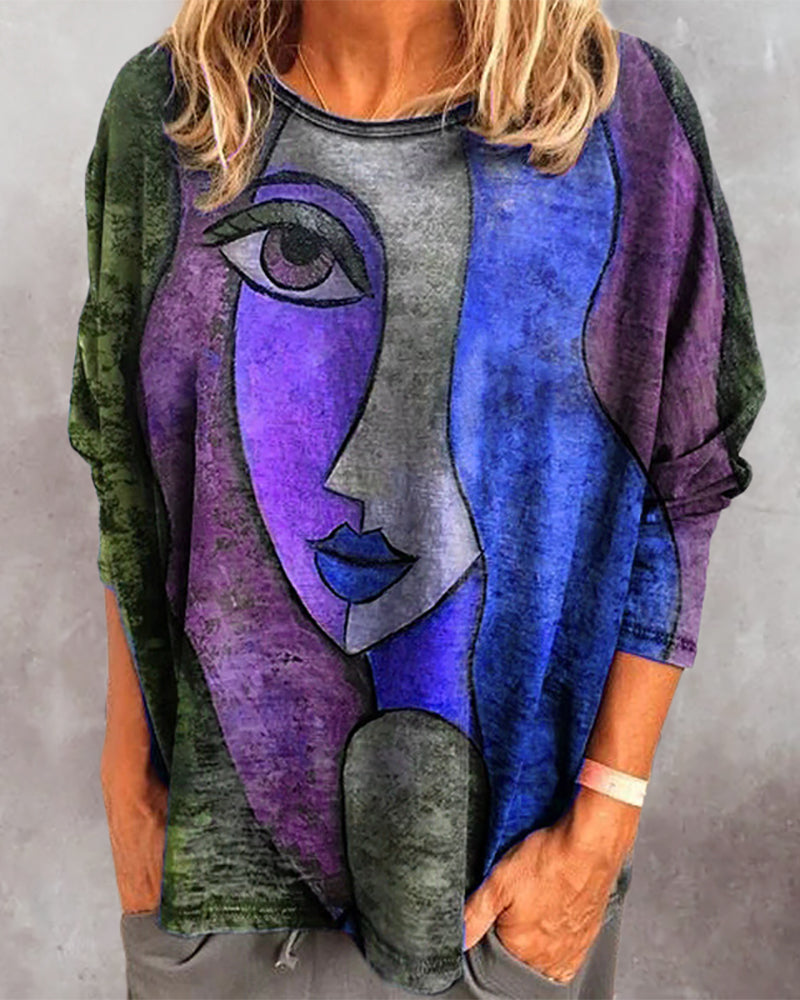 Laluna® | Top met Langemouwen en Gezichtsopdruk