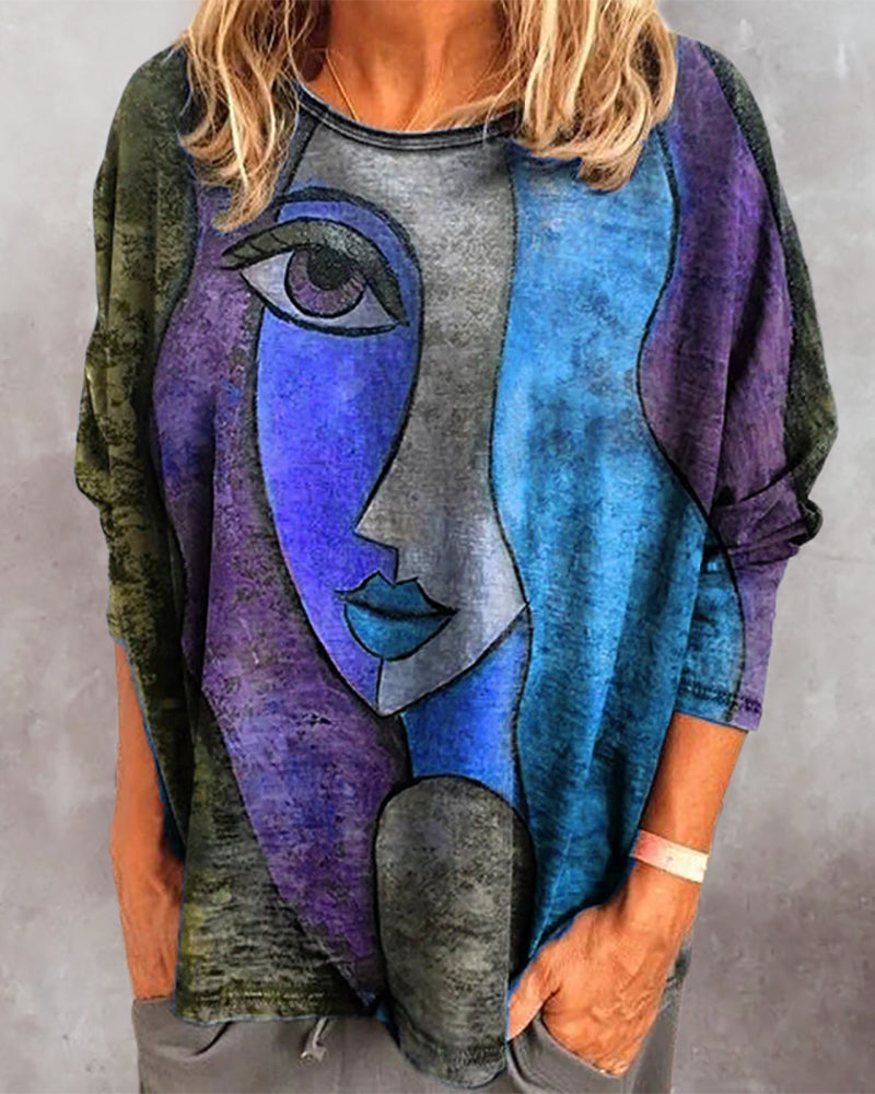 Laluna® | Top met Langemouwen en Gezichtsopdruk