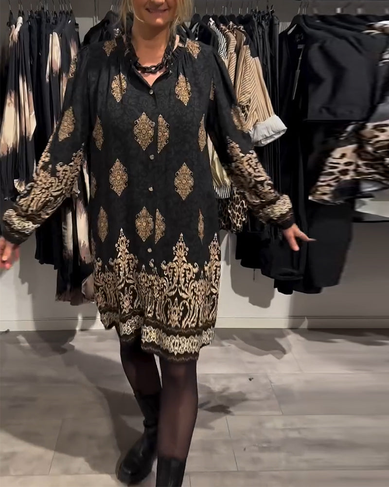 VINTAGE REVERSJURK MET PRINT EN KNOPEN