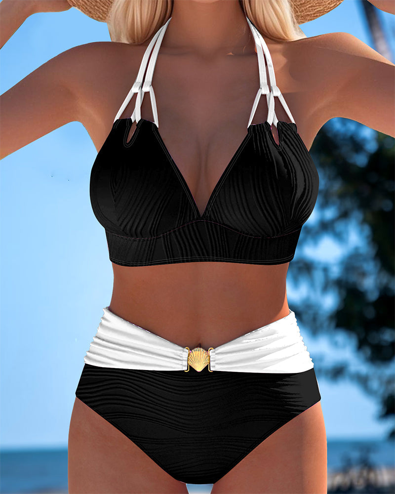 Bikini met hoge taille en dubbele band