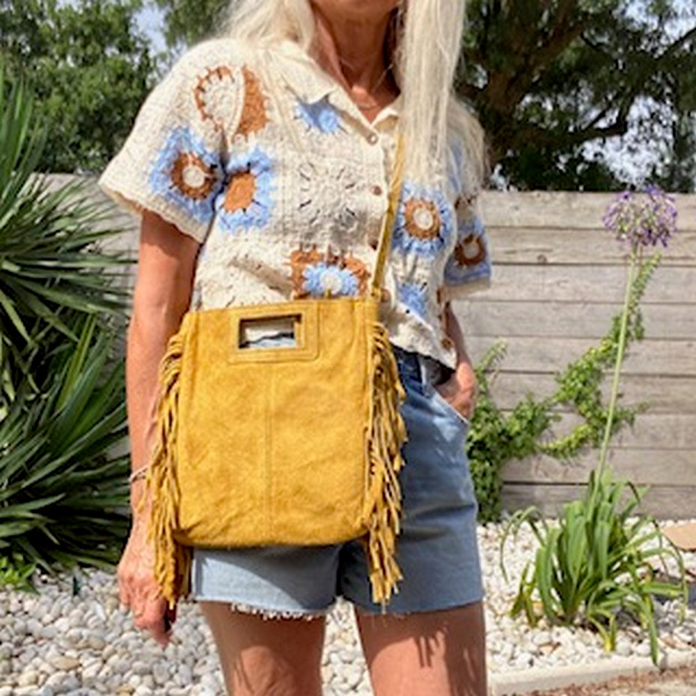 Laluna® | Schoudertas van leer met franjes