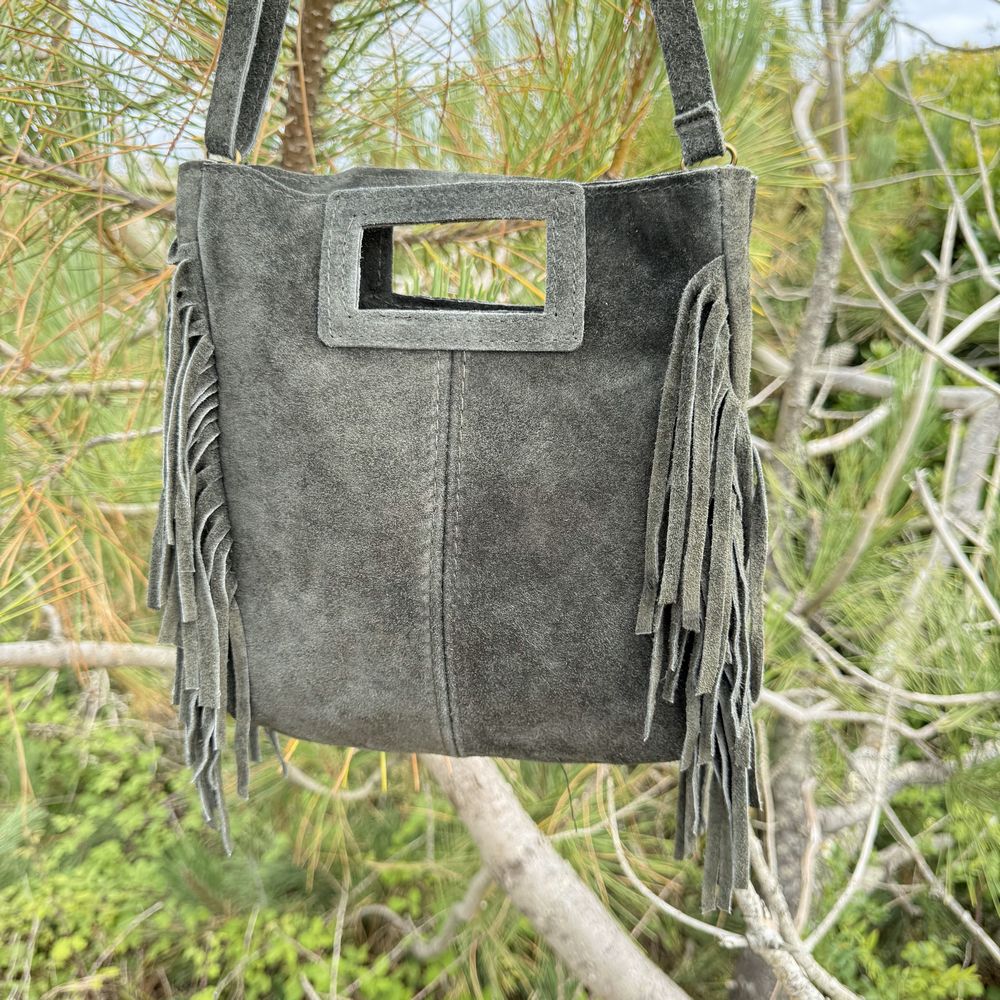 Laluna® | Schoudertas van leer met franjes