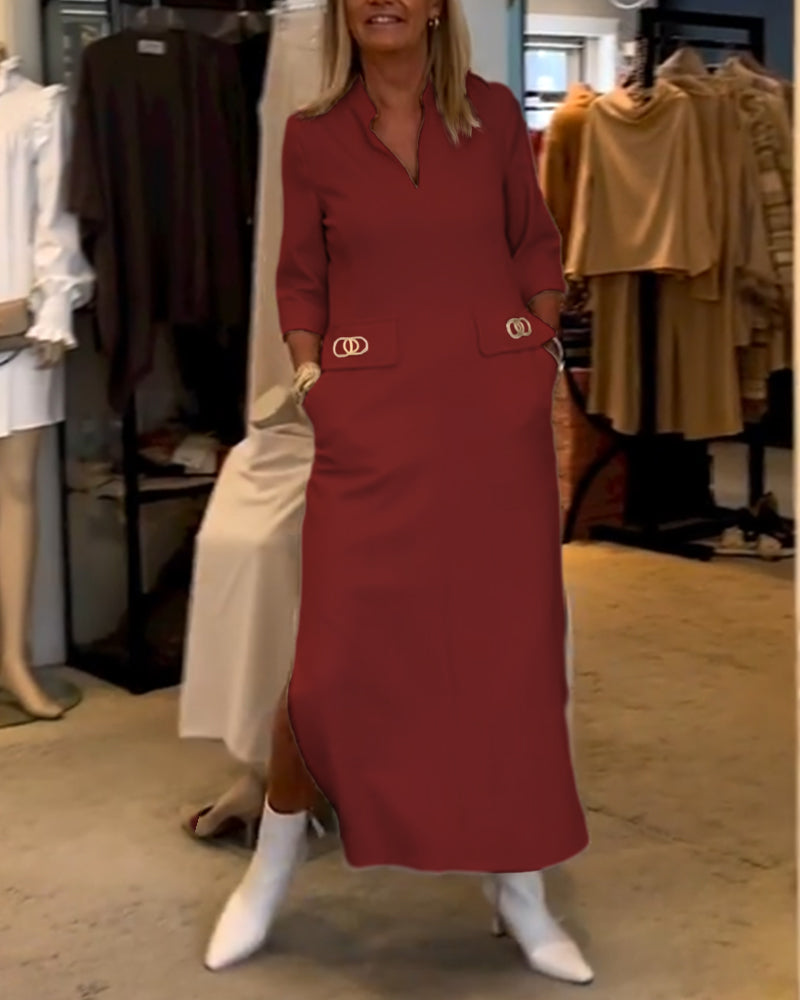 Laluna® | Effen splitjurk met 3/4-mouwen