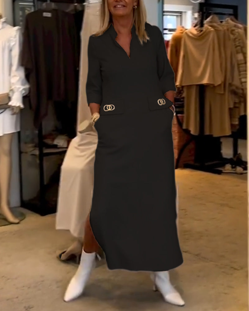 Laluna® | Effen splitjurk met 3/4-mouwen