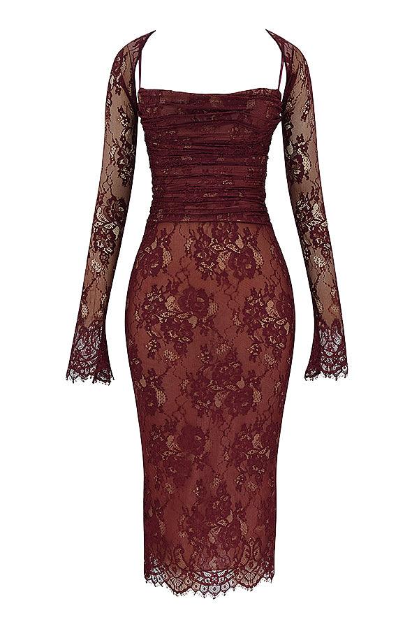 Laluna® | Midi Jurk Van Bordeauxkant