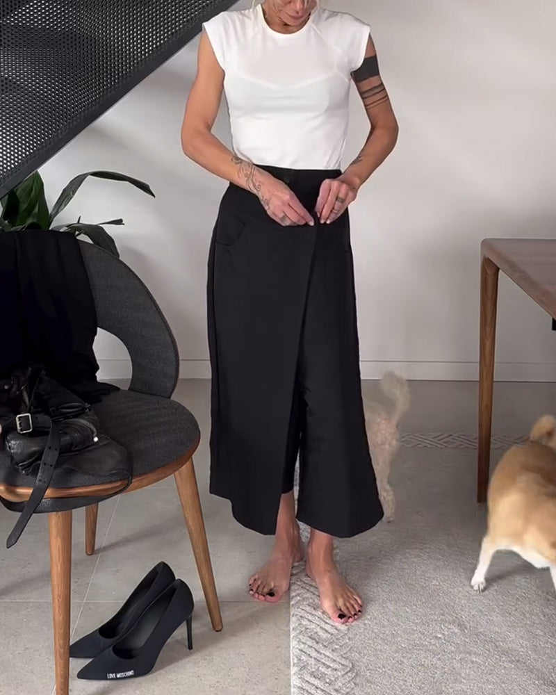 Laluna® | Eénkleurige asymmetrische casual broek