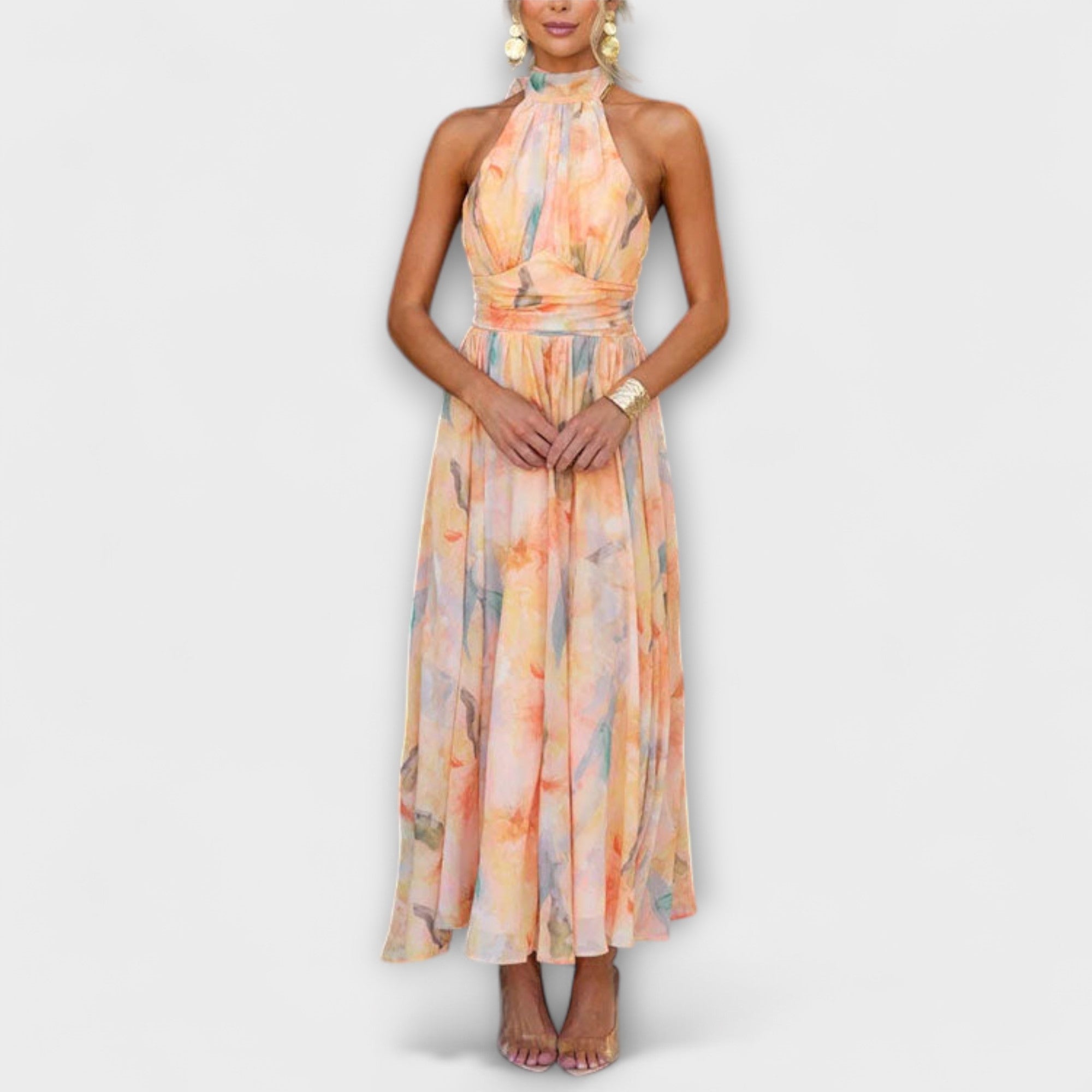 Laluna® | Maxi-jurk met halternek aquarelprint
