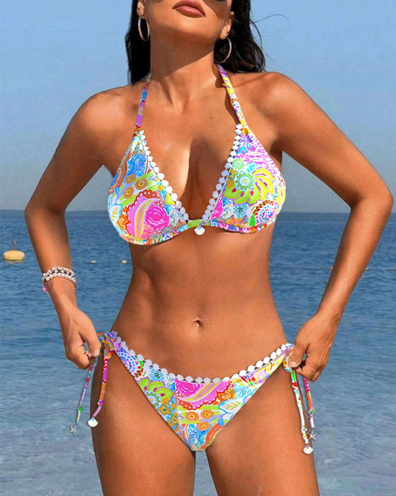 Laluna® | Kleurrijke patchwork kanten halterbikini
