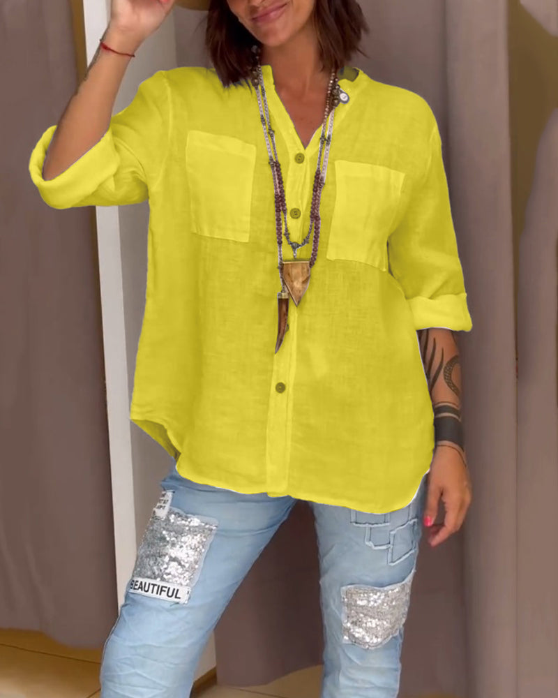 Effen overhemd met zakken en enkele knopen