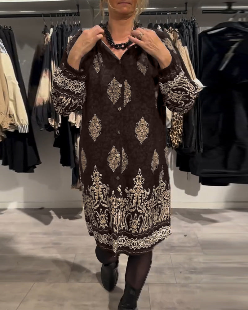 VINTAGE REVERSJURK MET PRINT EN KNOPEN