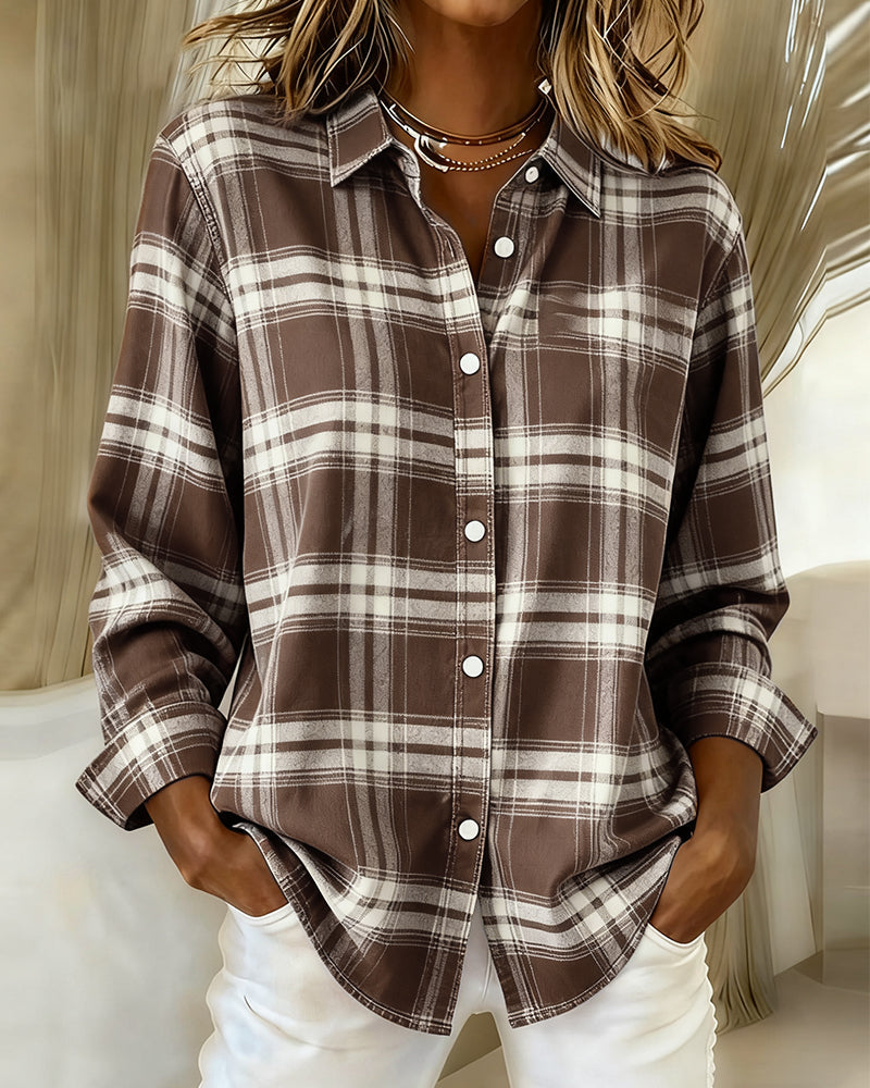 Laluna® | Shirt met Ruitpatroon en Ingesneden Kraag