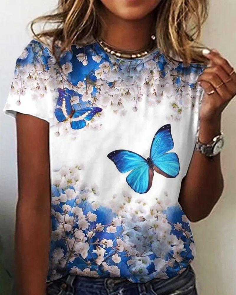 Eenvoudig bedrukt T-shirt met ronde hals