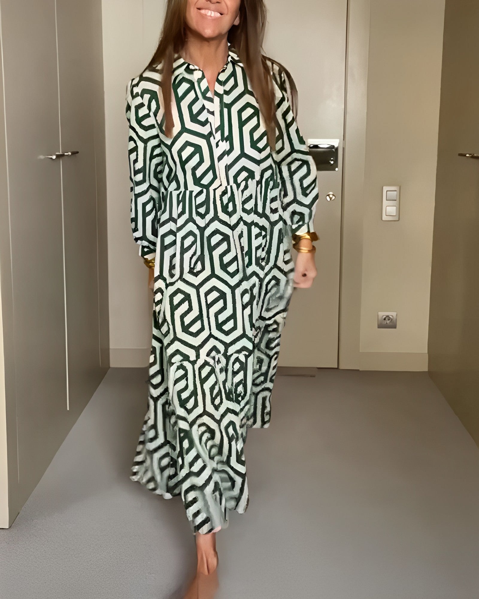 Laluna® | Jurk met Stippen en Geometrische Print