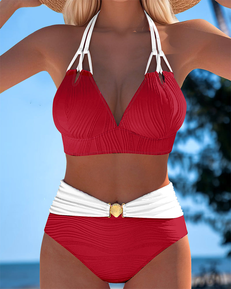 Bikini met hoge taille en dubbele band