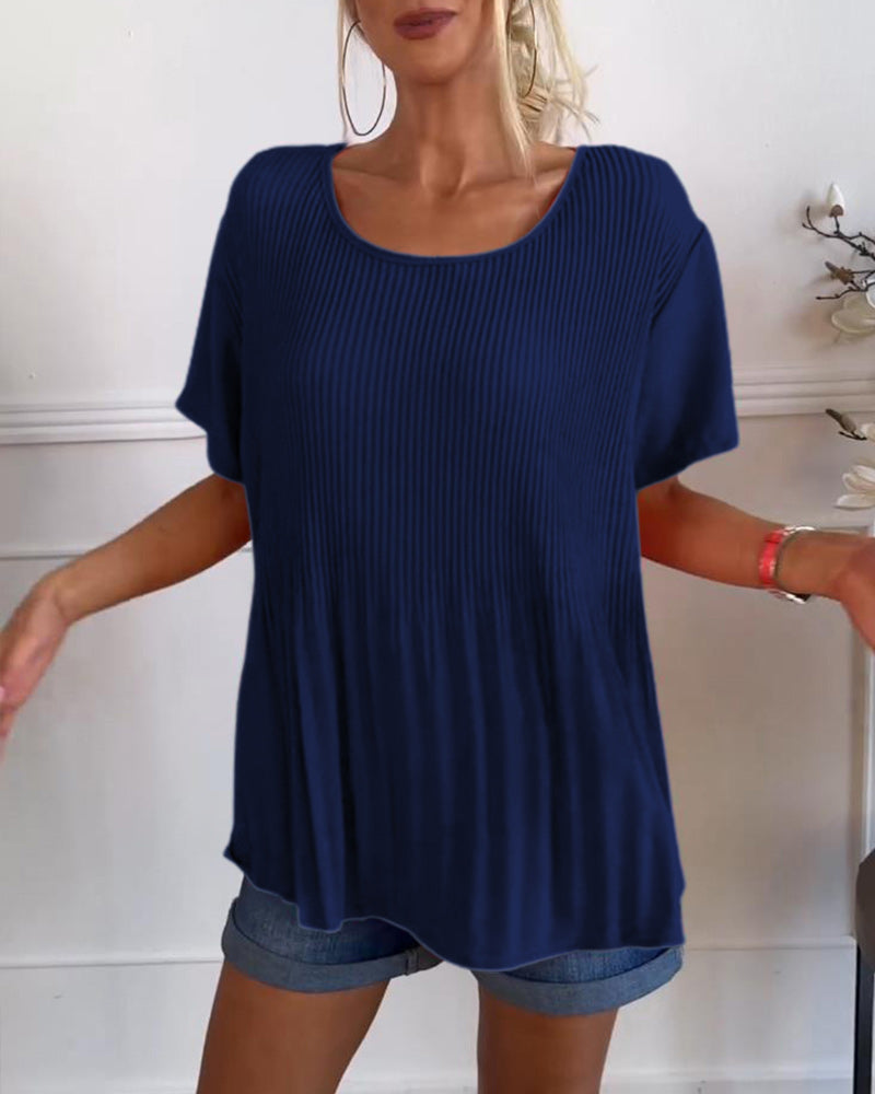 Effen blouse met plooi en ronde hals