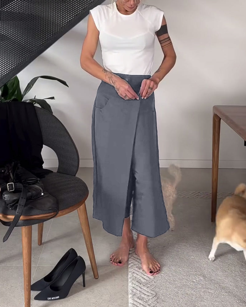 Laluna® | Eénkleurige asymmetrische casual broek