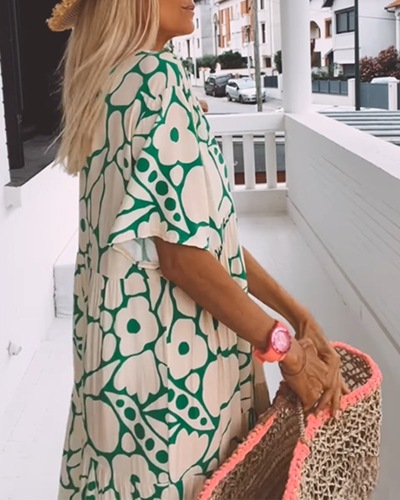 Laluna® | Losse jurk met V-hals en print
