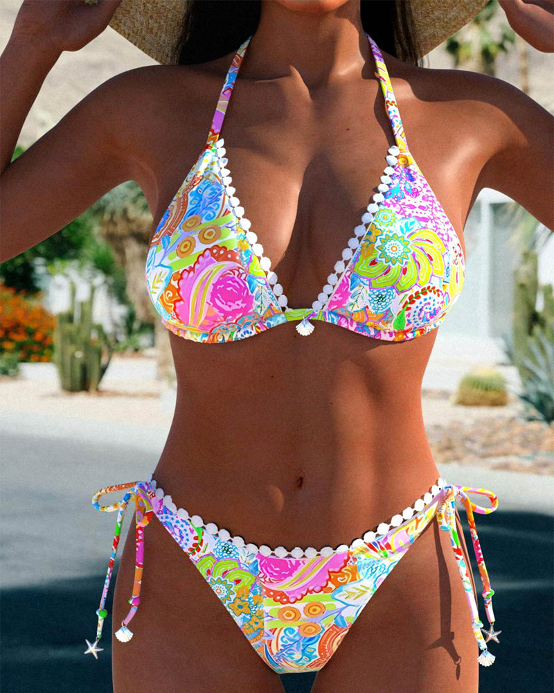 Laluna® | Kleurrijke patchwork kanten halterbikini