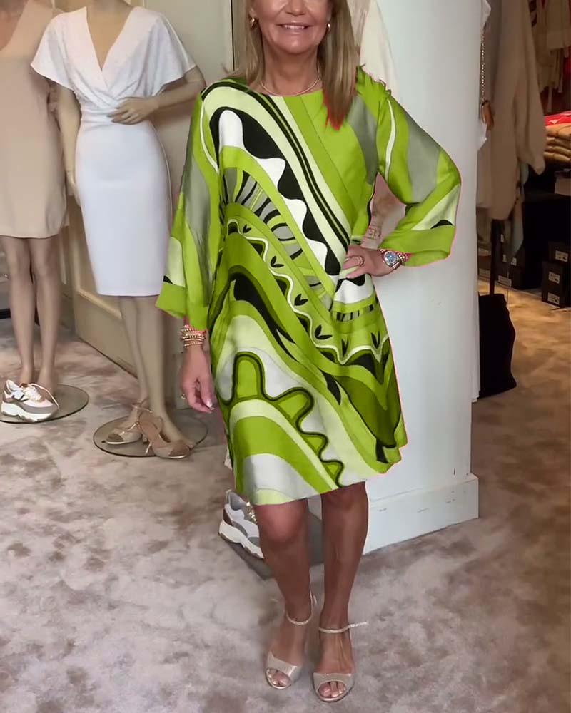 Laluna® | Modieuze midi-jurk met ronde hals en print