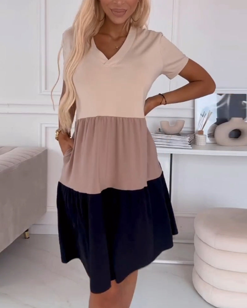 Laluna® | Casual Jurk met Korte Mouwen en Kleurblokontwerp