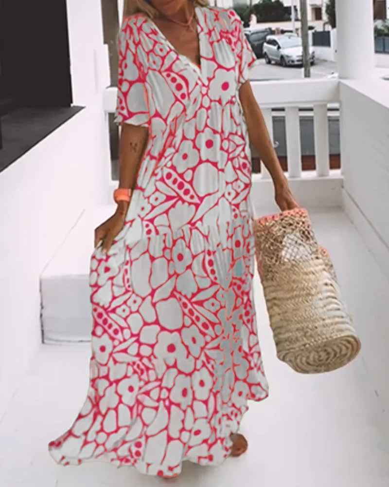 Laluna® | Losse jurk met V-hals en print