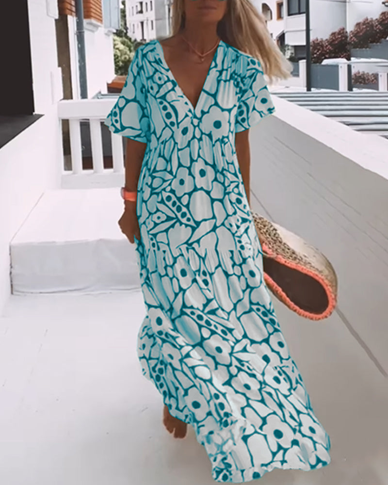 Laluna® | Losse jurk met V-hals en print