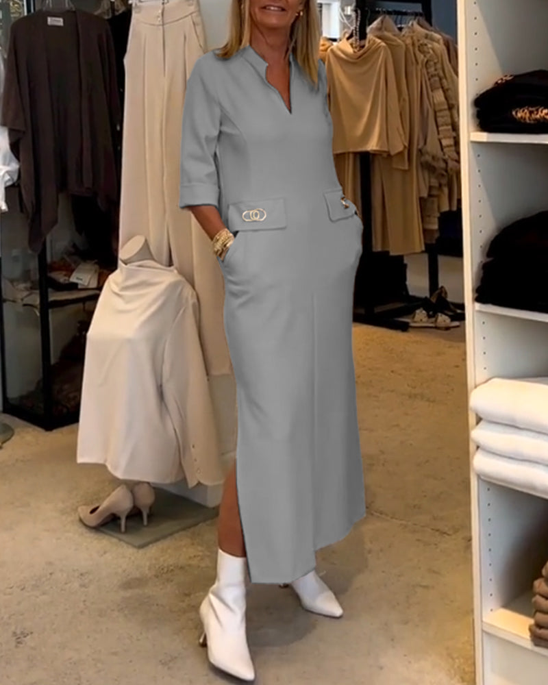 Laluna® | Effen splitjurk met 3/4-mouwen