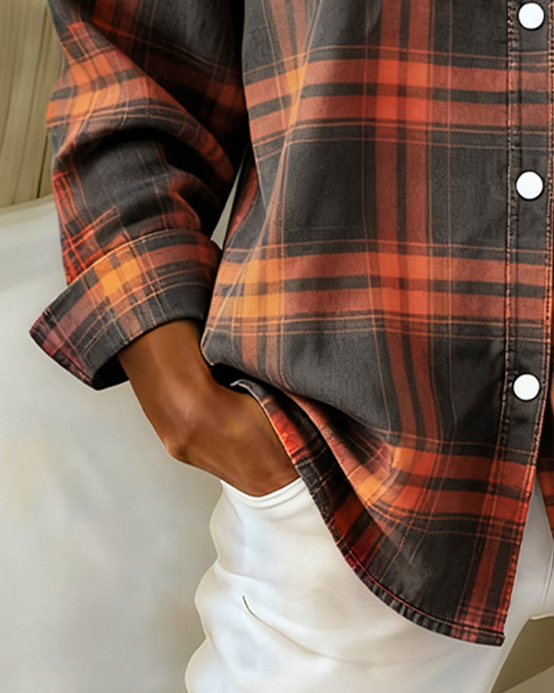 Laluna® | Shirt met Ruitpatroon en Ingesneden Kraag