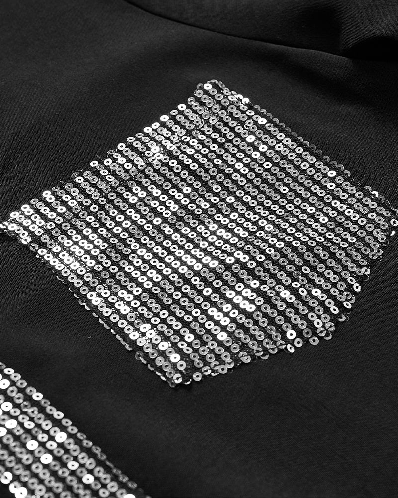 Laluna® | Casual top met pailletteninzet en knopen