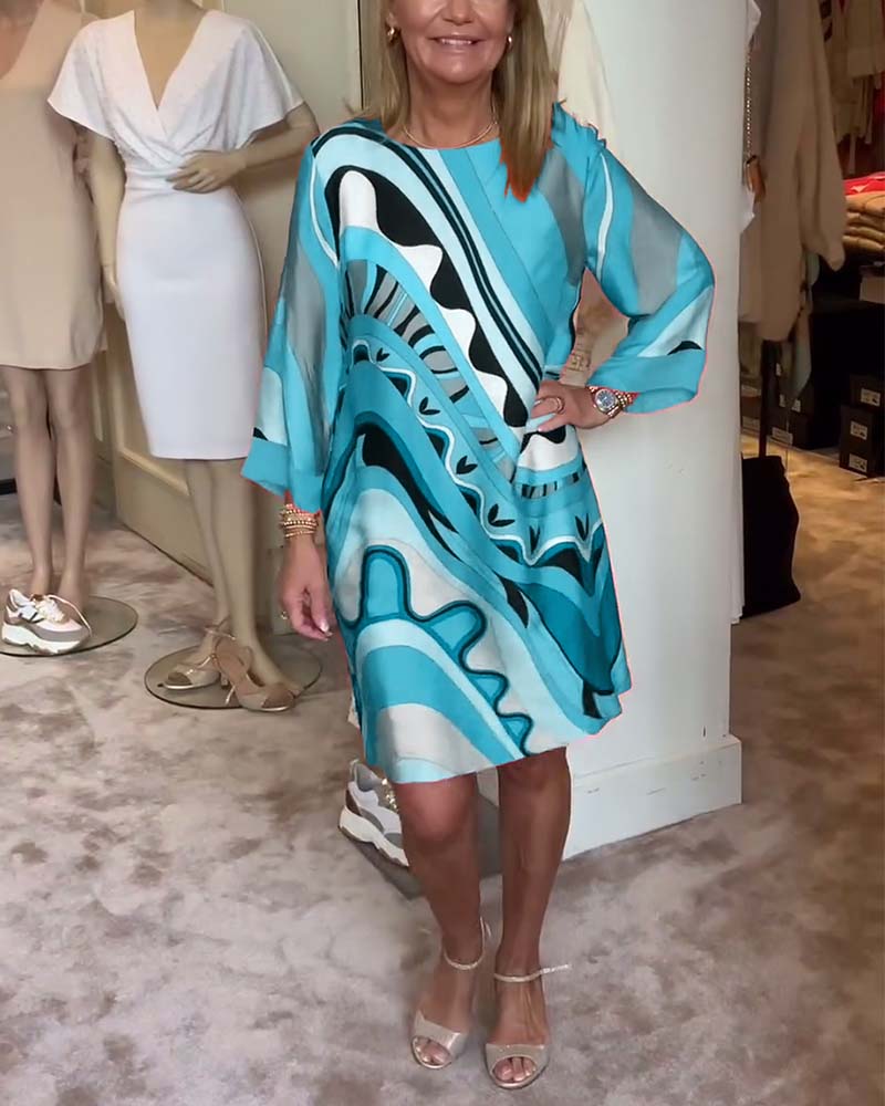 Laluna® | Modieuze midi-jurk met ronde hals en print