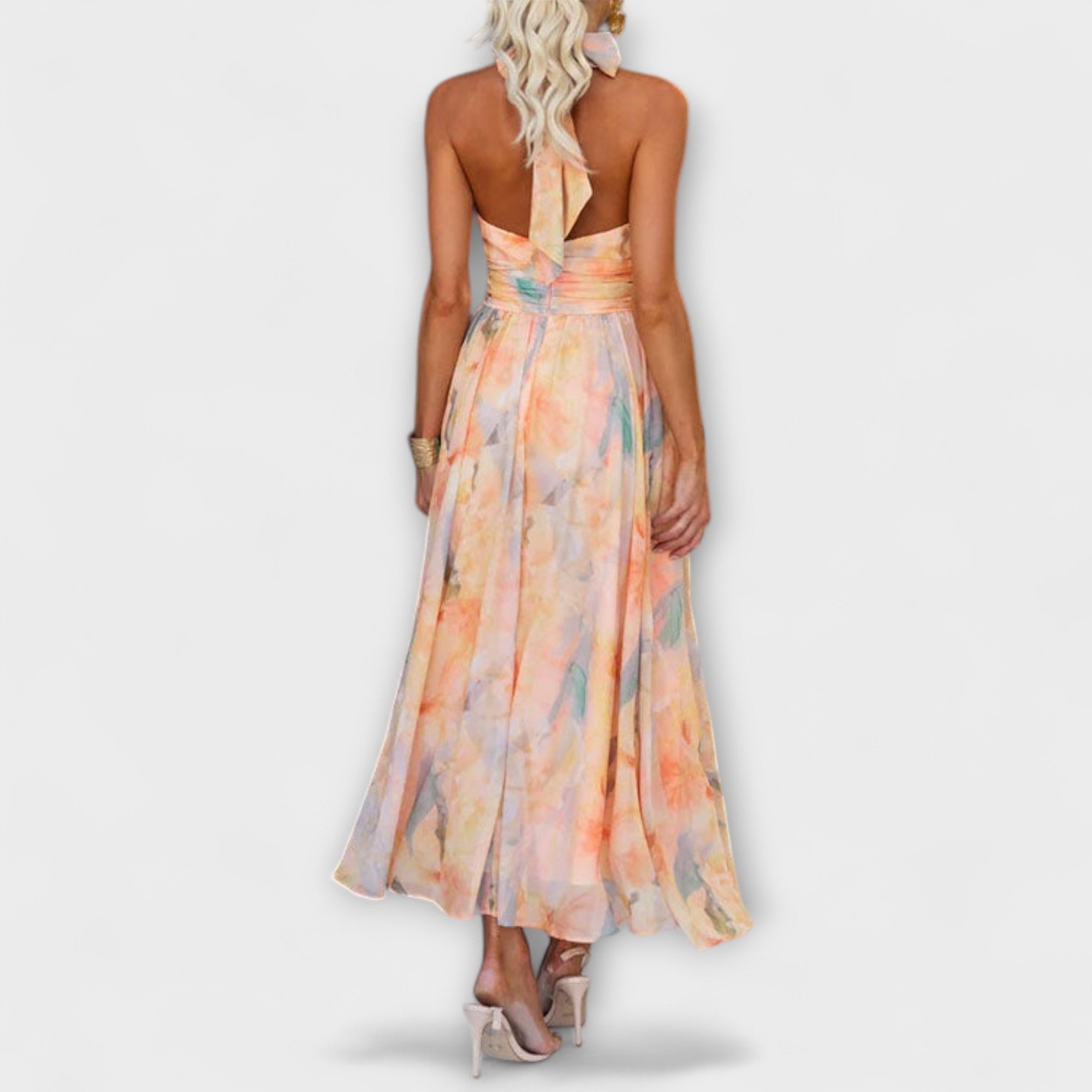 Laluna® | Maxi-jurk met halternek aquarelprint
