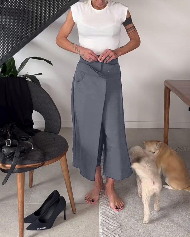 Laluna® | Eénkleurige asymmetrische casual broek