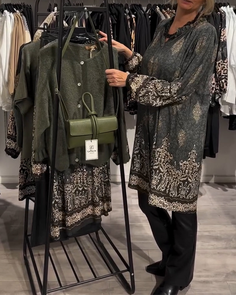 VINTAGE REVERSJURK MET PRINT EN KNOPEN
