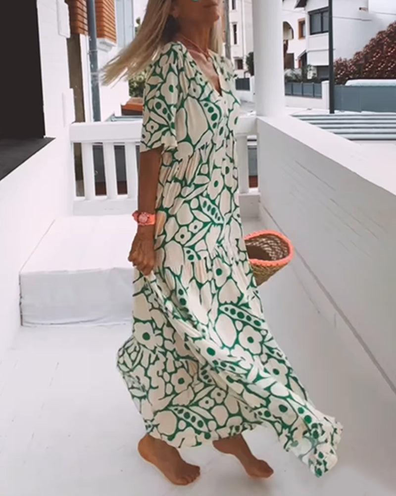 Laluna® | Losse jurk met V-hals en print