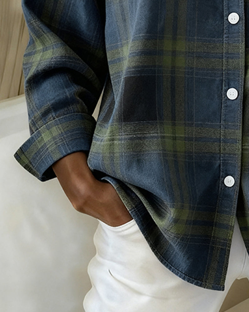 Laluna® | Shirt met Ruitpatroon en Ingesneden Kraag
