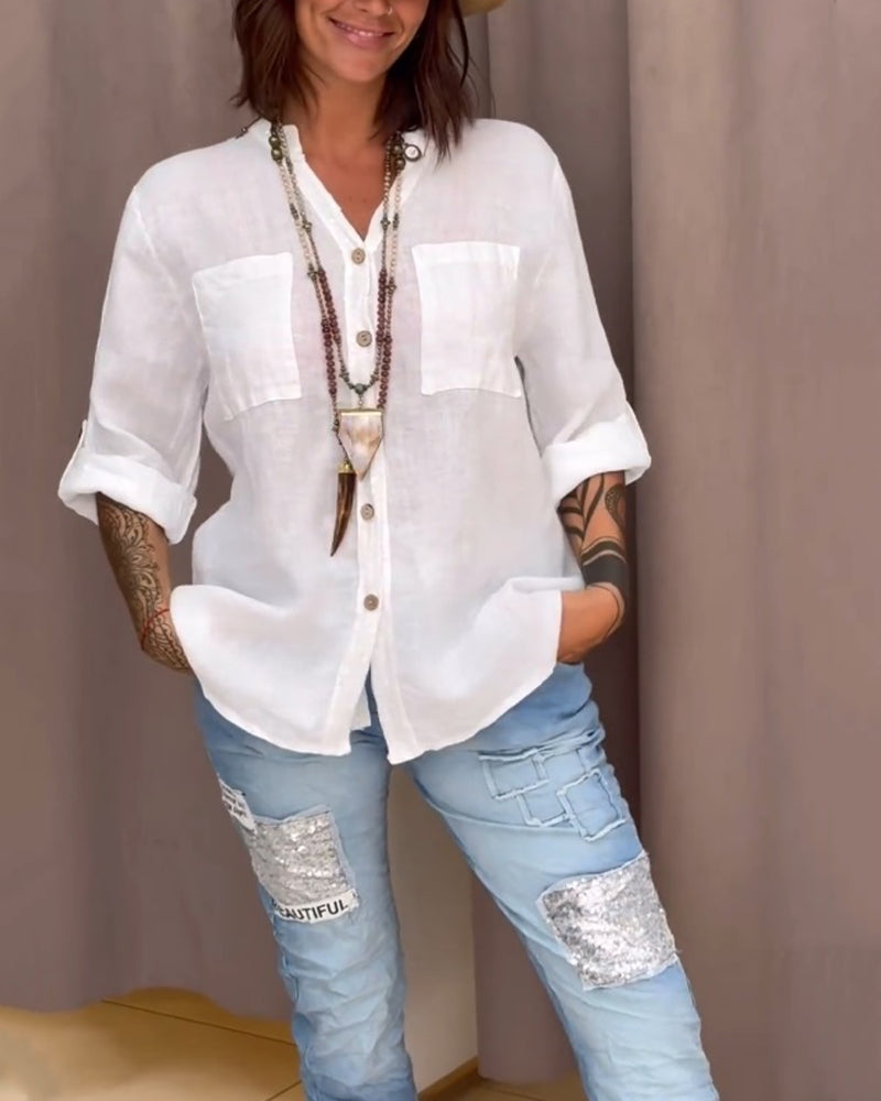 Effen overhemd met zakken en enkele knopen