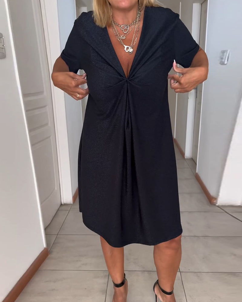 Gedraaide V-hals jurk met korte mouwen