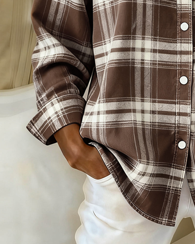 Laluna® | Shirt met Ruitpatroon en Ingesneden Kraag