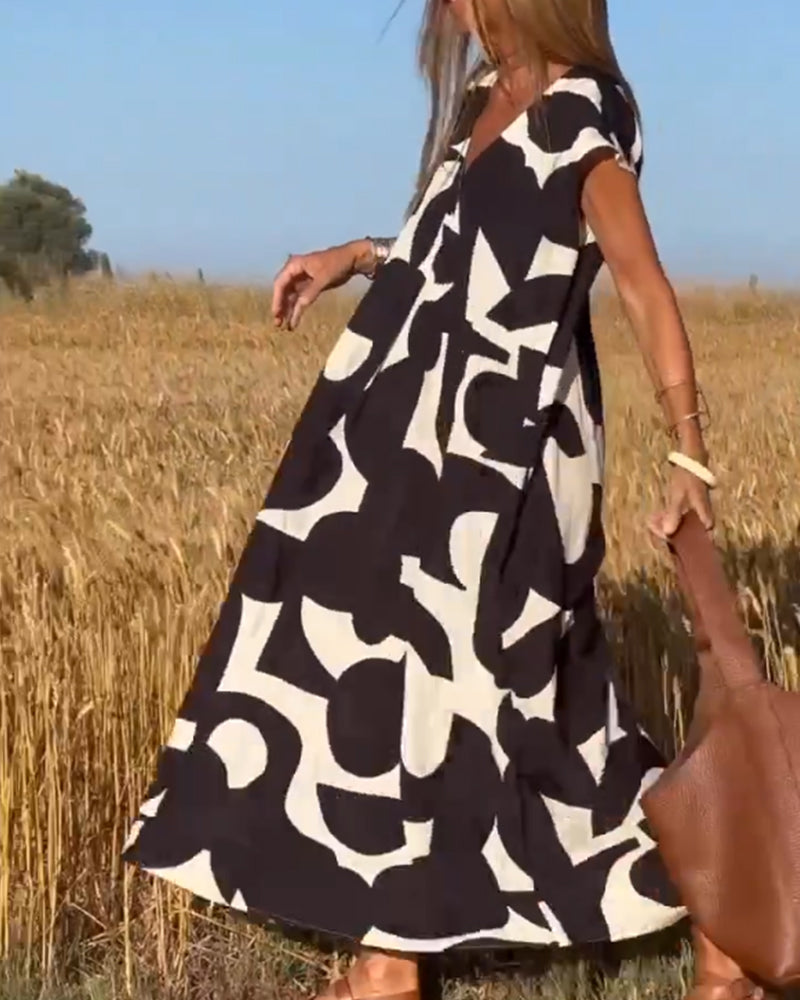 Laluna® | Jurk met print en V-hals