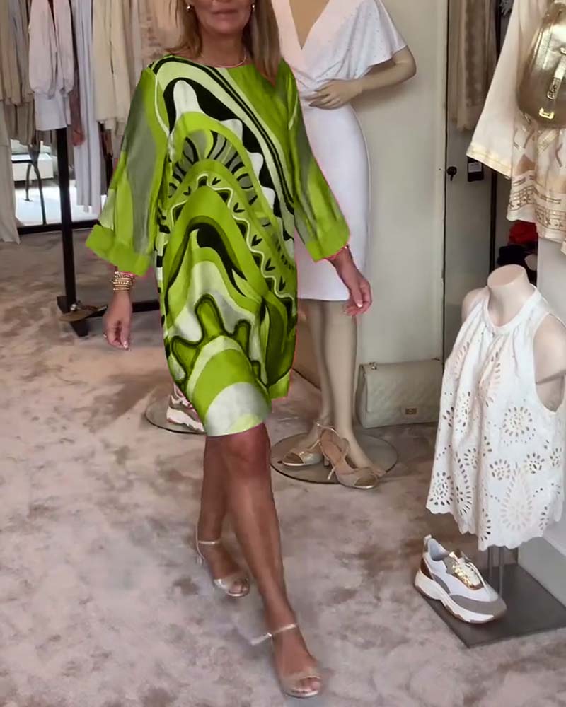 Laluna® | Modieuze midi-jurk met ronde hals en print