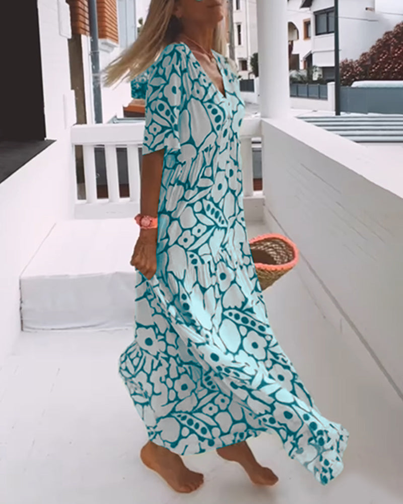 Laluna® | Losse jurk met V-hals en print