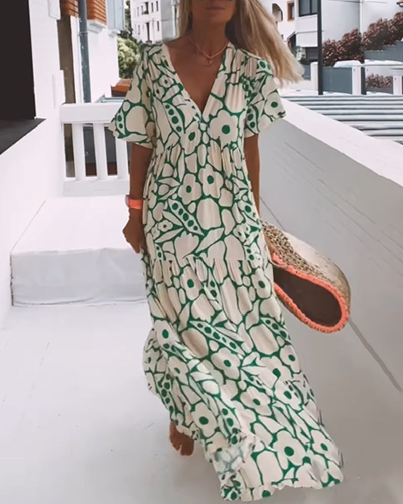 Laluna® | Losse jurk met V-hals en print