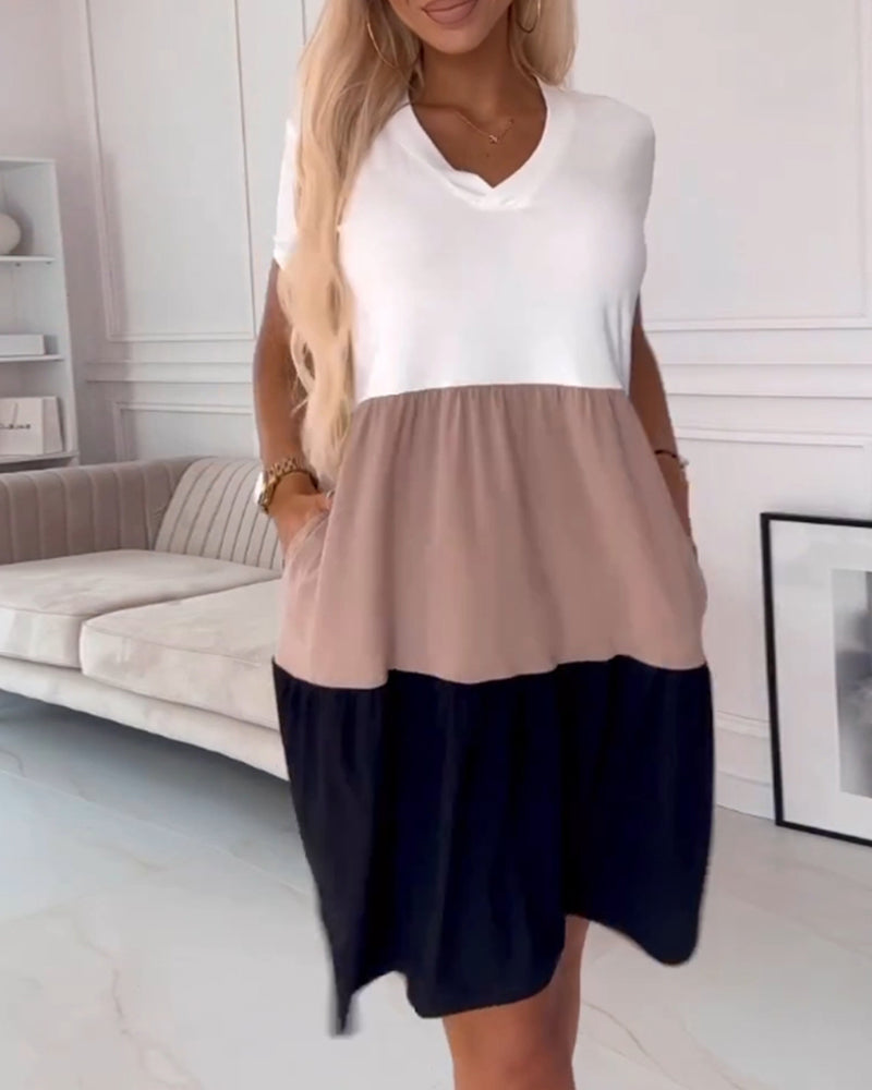 Laluna® | Casual Jurk met Korte Mouwen en Kleurblokontwerp