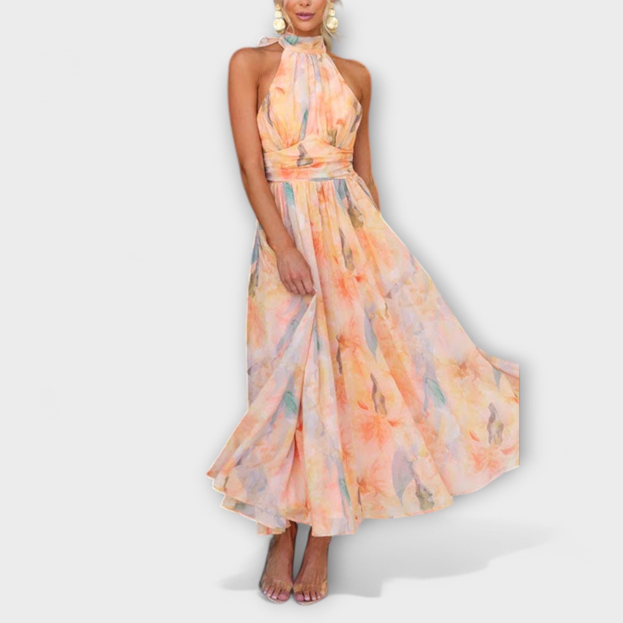 Laluna® | Maxi-jurk met halternek aquarelprint